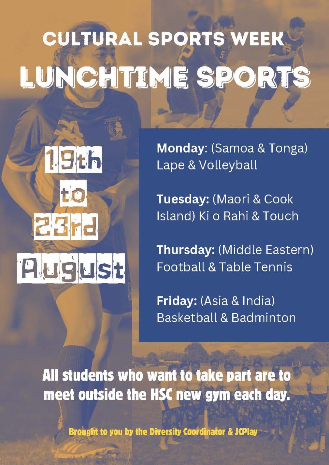 Cultural Sports Week: 19-23 August - James Cook High School
